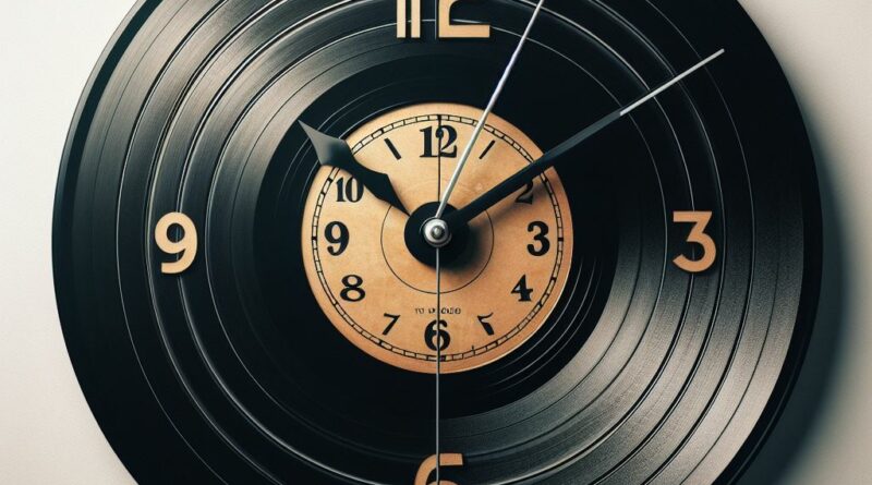 Image d'une horloge fabriquée avec un vieux disque vinyle et un mécanisme d'horloge